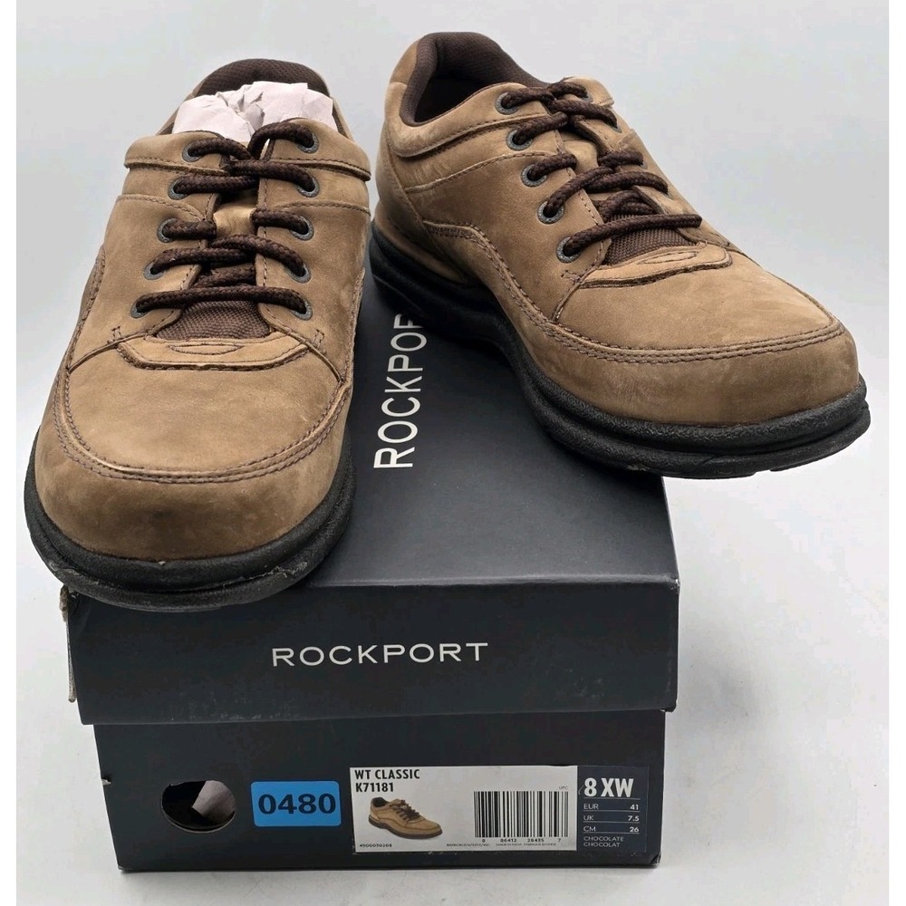 Rockport Men's Chocolate Leather World Tour Classic Walking Shoe Size 8 XW Extra